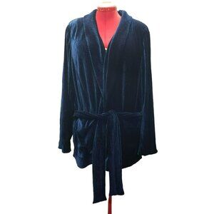 Eloquii Blue Ribbed Velvet Blazer Jacket, Shawl Collar, Pockets, Size 20,